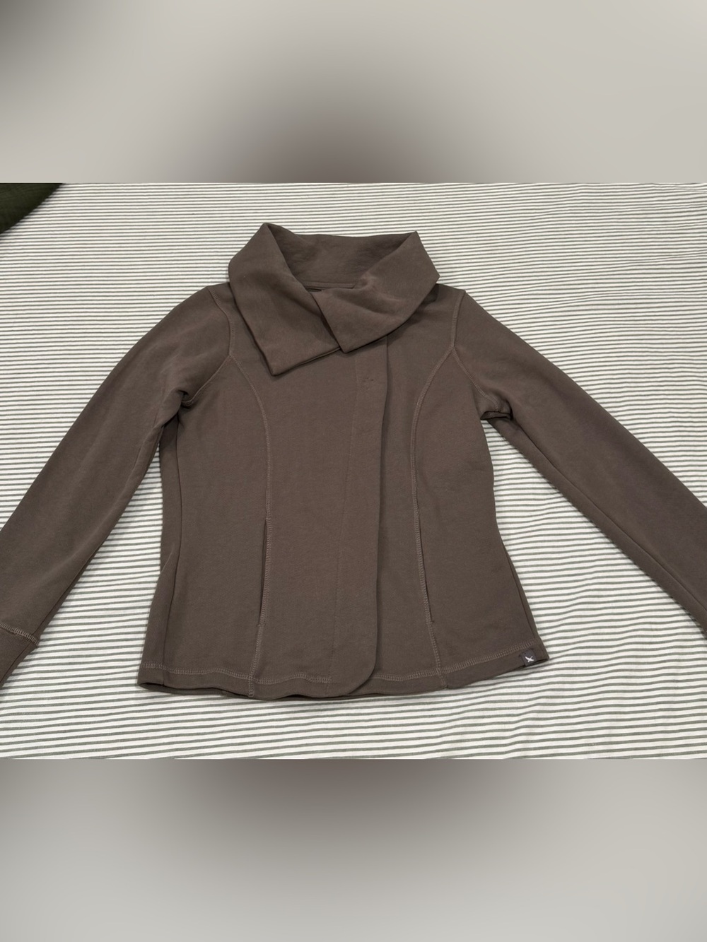 Eddie Bauer Asymmetrical Cowl Neck Snap Front Wrap Jacket Taupe S